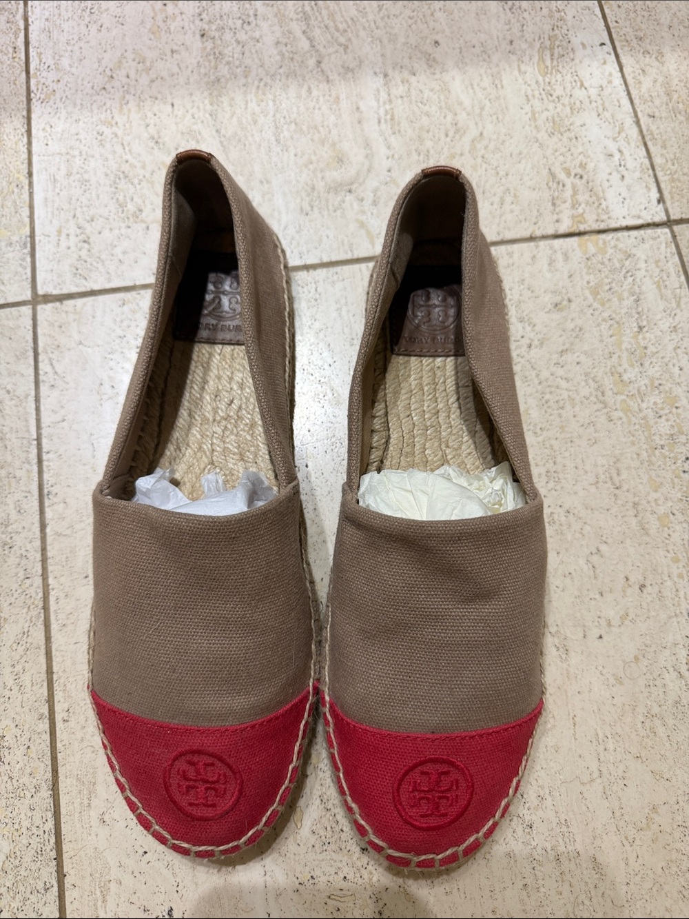 Tory Burch Two-Tone Canvas Espadrilles - Tan & Red